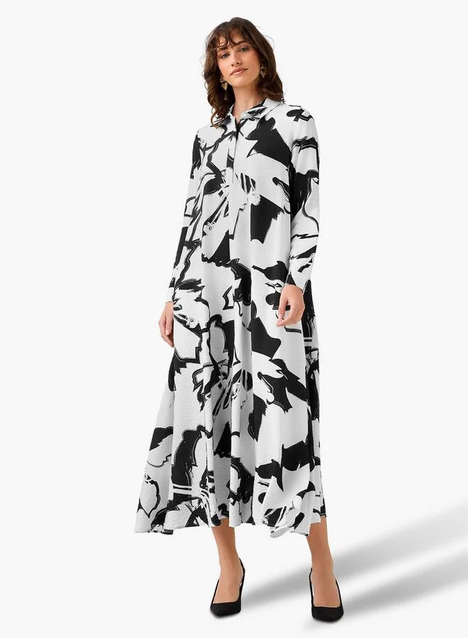 ايكونيك Iconic Printed Shirt Dress with Collar